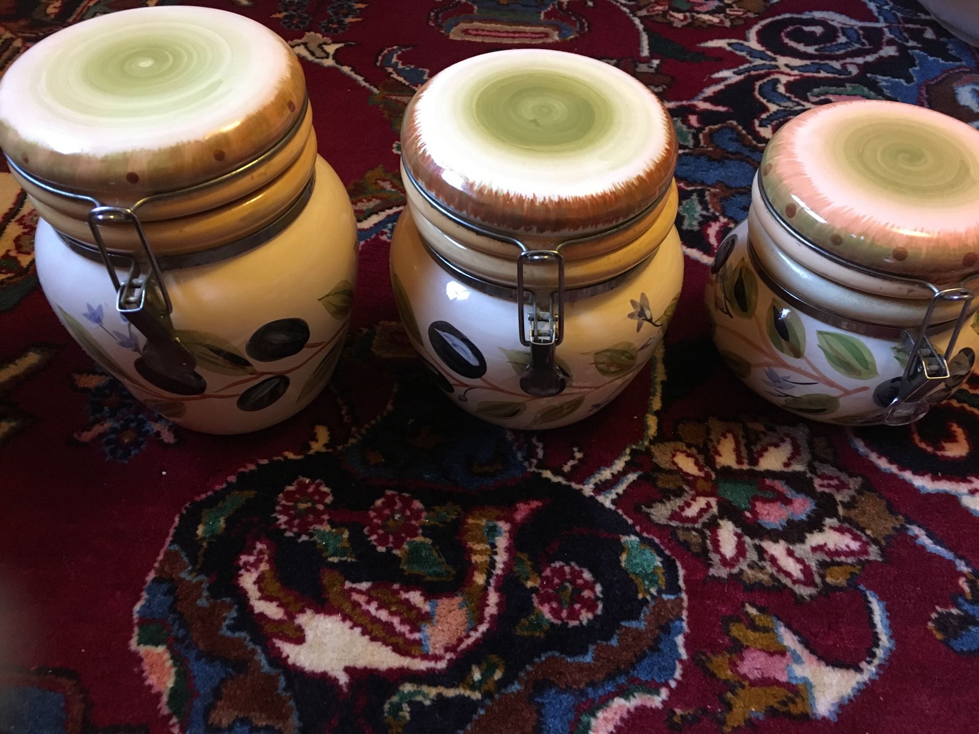 3 glass creme canisters - great condition