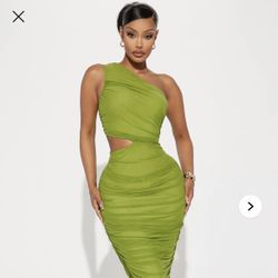 Green Ruched Midi Dress