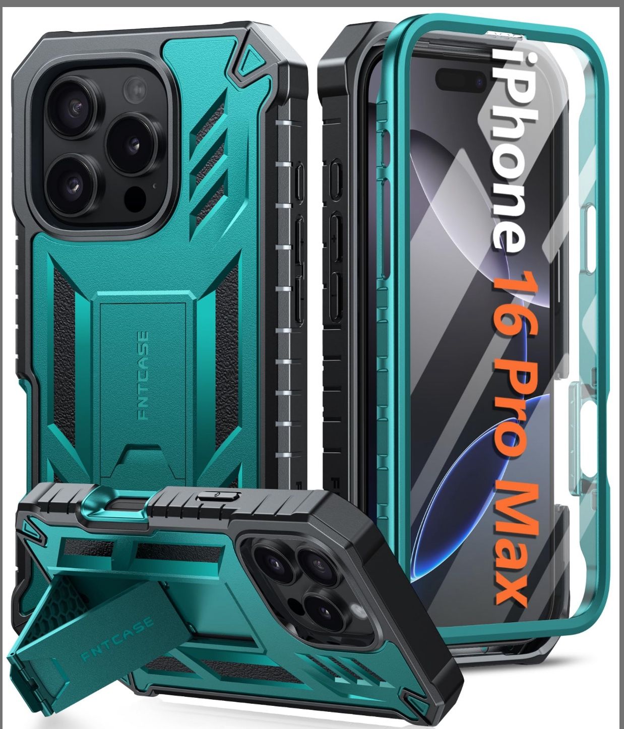 FNTCASE For IPhone 16 Pro-Max Case: Military Grade Drop Proof Protection Mobile Cover With Kickstand | Matte Textured Rugged Shockproof TPU | Protecti