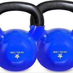 Kettlebell 35 LB Vinyl Coated Cast Iron Strength Training Kettlebell for Fitness Grip Strength