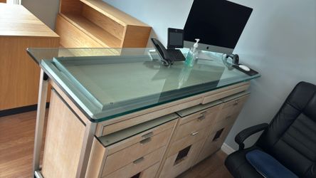 Great Business Move-out Sale - Nice Glass Top Counter Front Desk - Solid Wood Thick