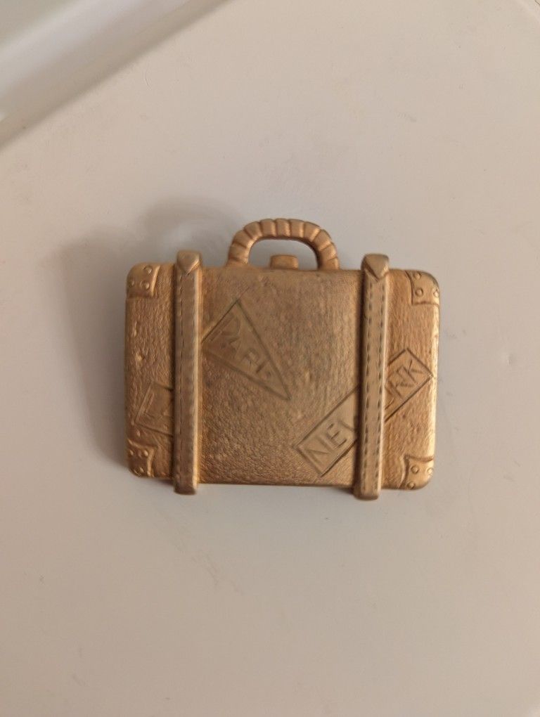 vintage style suitcase brooch Gold NEW Jewelry Gift Rhinestone Pin Travel Agent