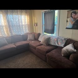 Large Brown L shaped Couch 
