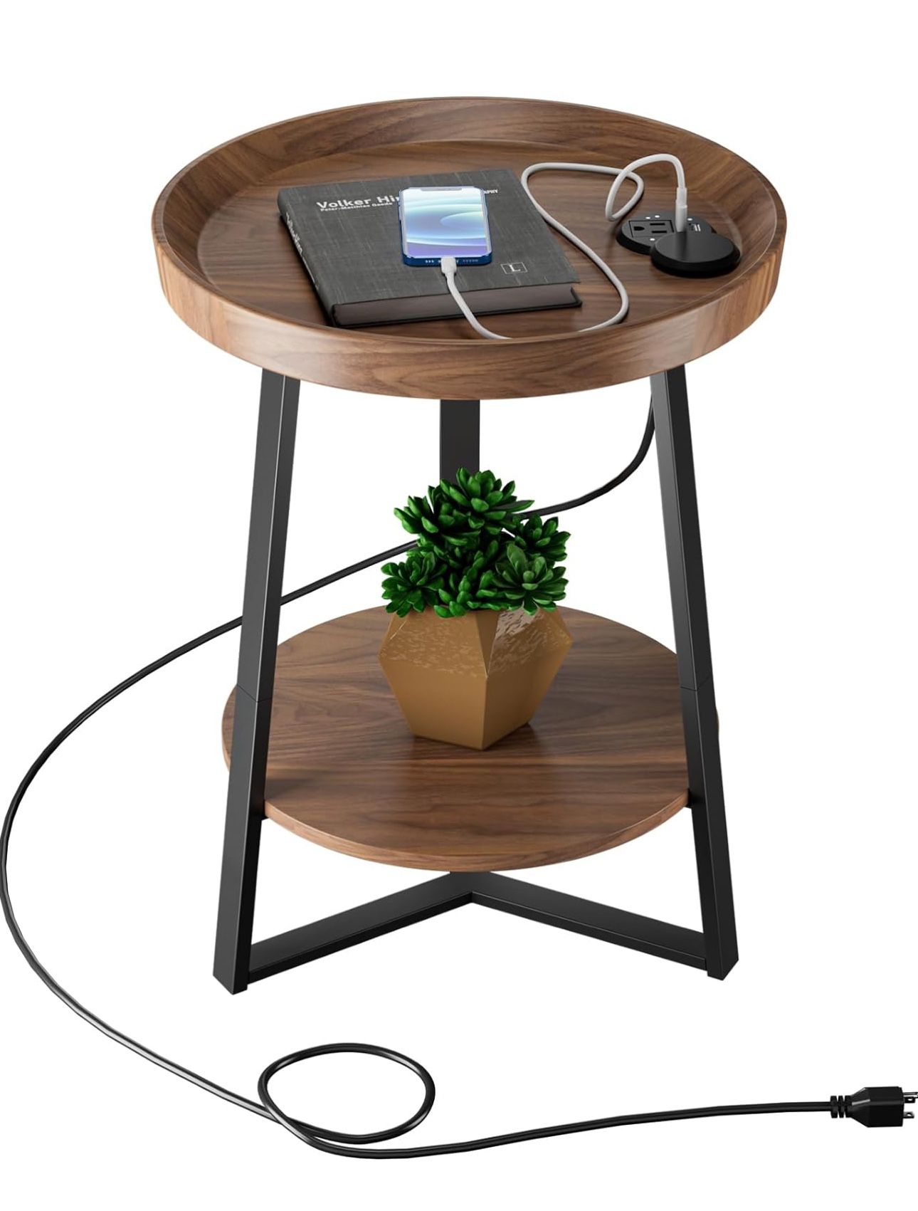 Round End Table with Charging