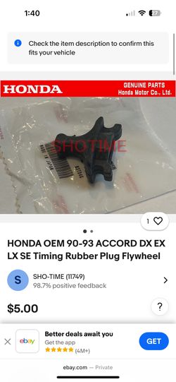 HONDA OEM 90-93 ACCORD DX EX LX SE Timing Rubber Plug Flywheel