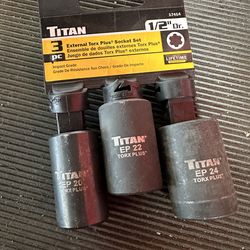 TITAN 3 pc 1/2" Dr. External Torx Plus Impact Socket Set