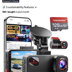 Terunsoui 4K+4K Dash Cam Front and Rear, Free 128GB Card Included, 5.8GHz