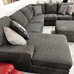 Tracling Slate Grey Huge U Shaped Cozy Sectional Sofa With Chaise 