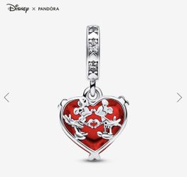 Disney Mickey & Minnie Mouse Kiss Red Murano Glass Dangle Charm And Bracelet