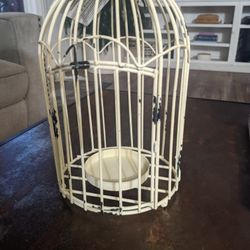 Distressed White Metal Bird Cage Lantern 15