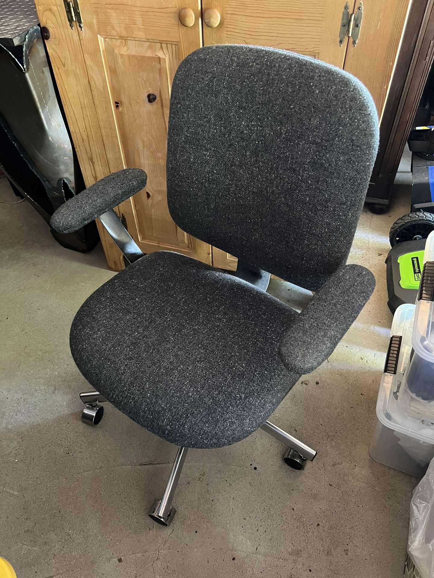 Vintage Office Chair, Metal & Solid Wood, Fabric, Wheels
