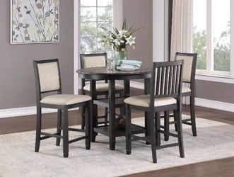 Transitional style, brown & black finish 5 pc round counter height dining set