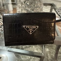 Authentic Prada Black Croc-Embossed Leather Wallet