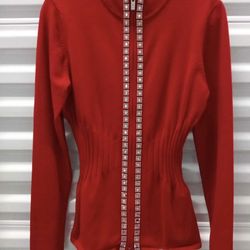 NWT Belldini Ladies Zip Up Sweater With Rhinestones Size M