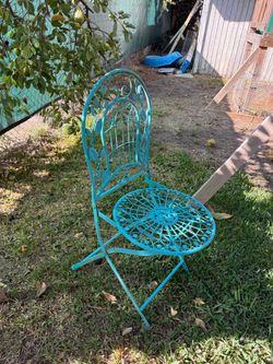 Turquoise Metal Garden Patio Chair Floral Design