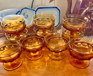 10 Indiana Glass Amber King’s Crown Thumbprint Dessert/Champaign  Glasses
