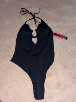 Aesthetic on Lock Black Halter One-Piece Swimsuit