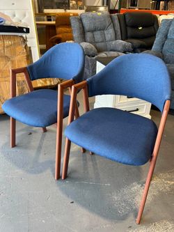New - Homary Modern Blue Linen Dining Chair With Upholstered, 2 Pieces