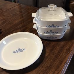 Vintage Blue Corn Flower CorningWare Casserole Dishes 