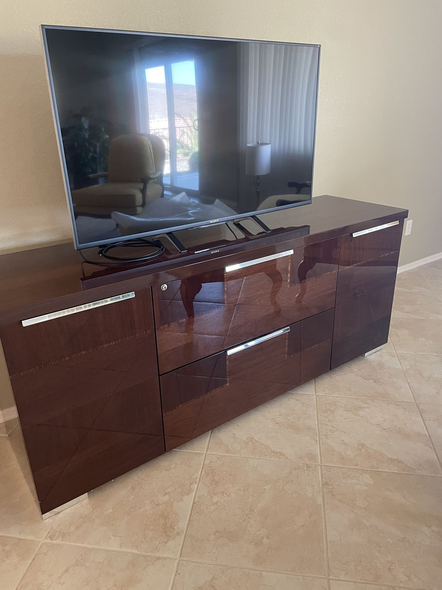 Free Italian High Gloss Zebra Wood Desks And Cabinets 4 Pieces 