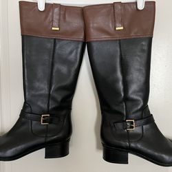 Bandolino Womens Black & Brown Leather Knee-High Riding Boots Size 10M