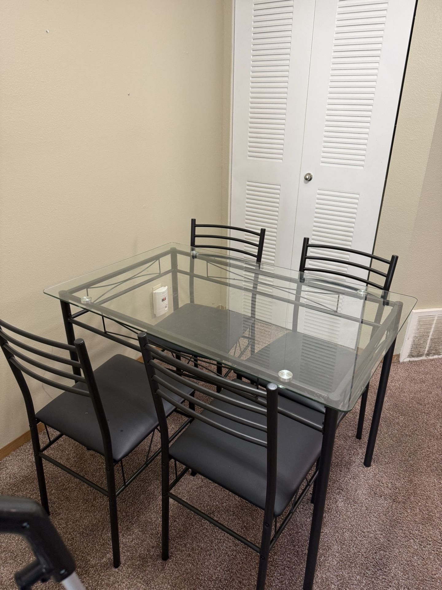 Black Glass Dining Table Set With 4 Chairs