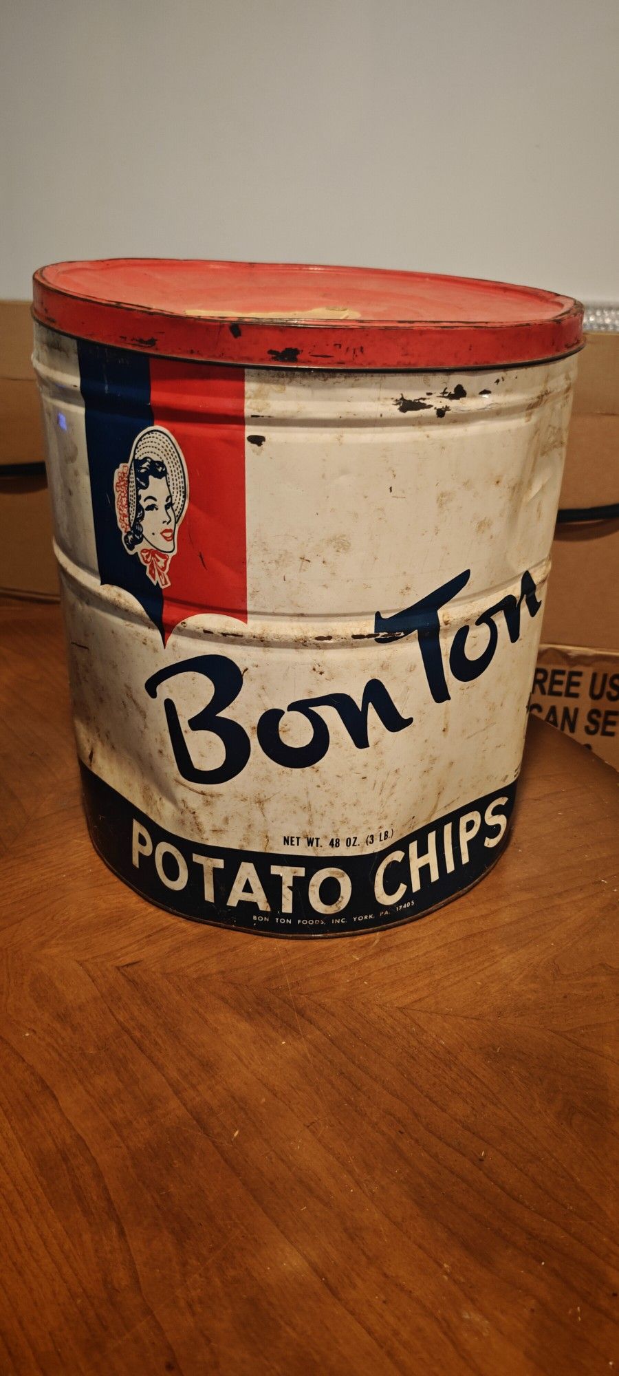 Vintage Bon Ton Potato Chips Tin Barrel