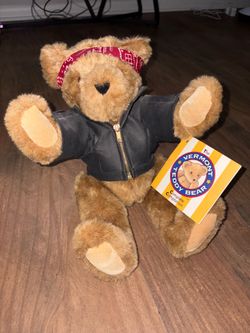 Vermont Teddy Bear Plush Bear with Black Jacket, Red Bandana & Original Box
