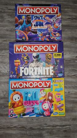 3 MONOPOLY GAMES Space Jam, Fortnite, Fall Guys BOARD GAMES JUEGOS DE MESA