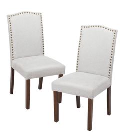 Set of 2 Upholstered Parsons Dining Chair with Nailhead Trim and Sturdy Solid Wood Legs