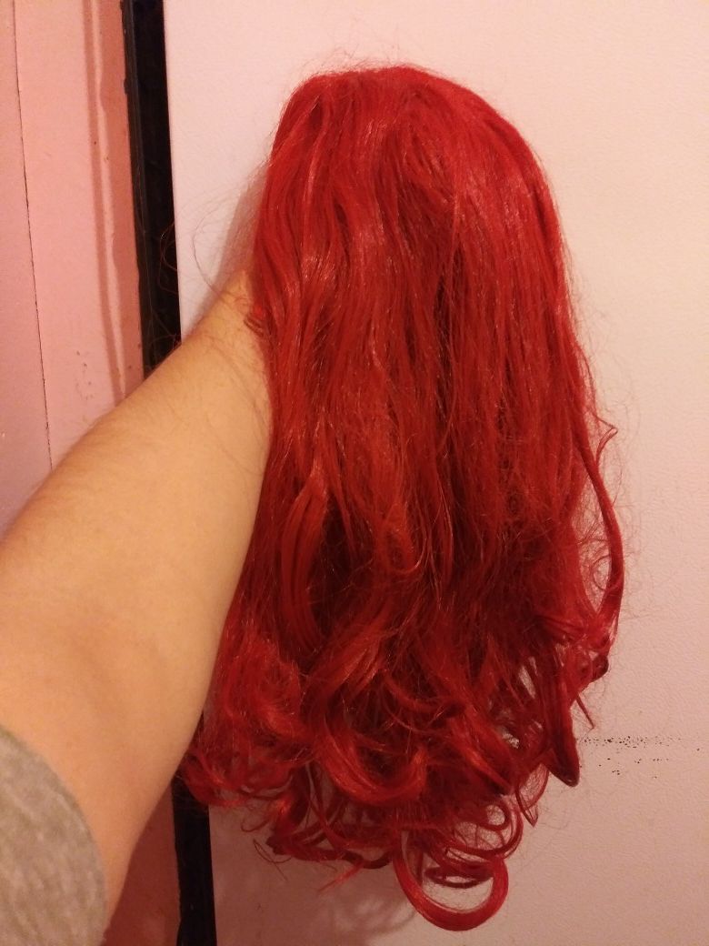 Red wig hair.