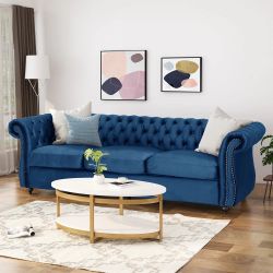 3 Piece Blue Velvet Sofa Set