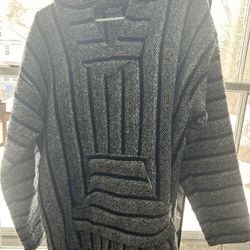 Mint/black Stripped Hooded Baja Woven  Hoodie Pullover