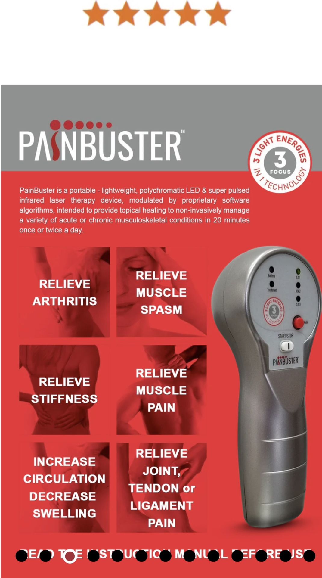 PainBuster Cold Laser Therapy Red Light Infrared For People And Pets