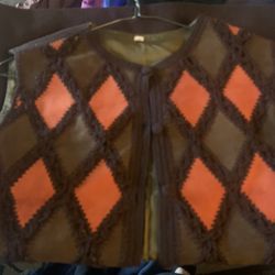 Size Large Vintage Brown And Orange Argyle Vest