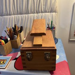 Hardwood Boot & Shoe Care Shine Box with storage. 	 