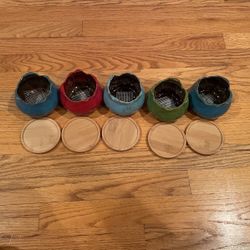 5 Small Flower Pots with Coasters 