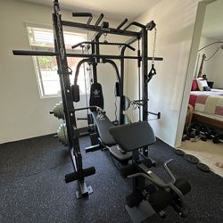 Vesta Fitness Smith Machine 1001 w/Bench Attachment | 245lb Cast Iron Olympic Weights | 7ft Olympic Bar | Fitness | Gym Equipment | FREE DELIVERY 🚚 