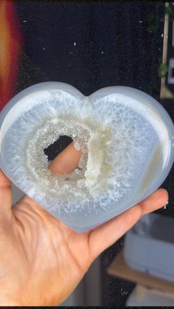 Agate Geode Heart Crystal Carving on Stand