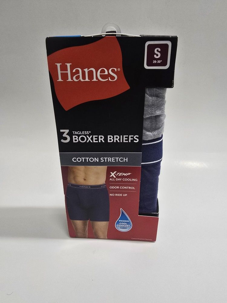 Hanes Men's Cotton Stretch X-Temp 3 Pack Tagless Boxer Briefs S 28-30"