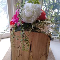 Flowers In Wooden Block