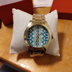 Gold Tone Blue Pattern 42mm Women's Watch