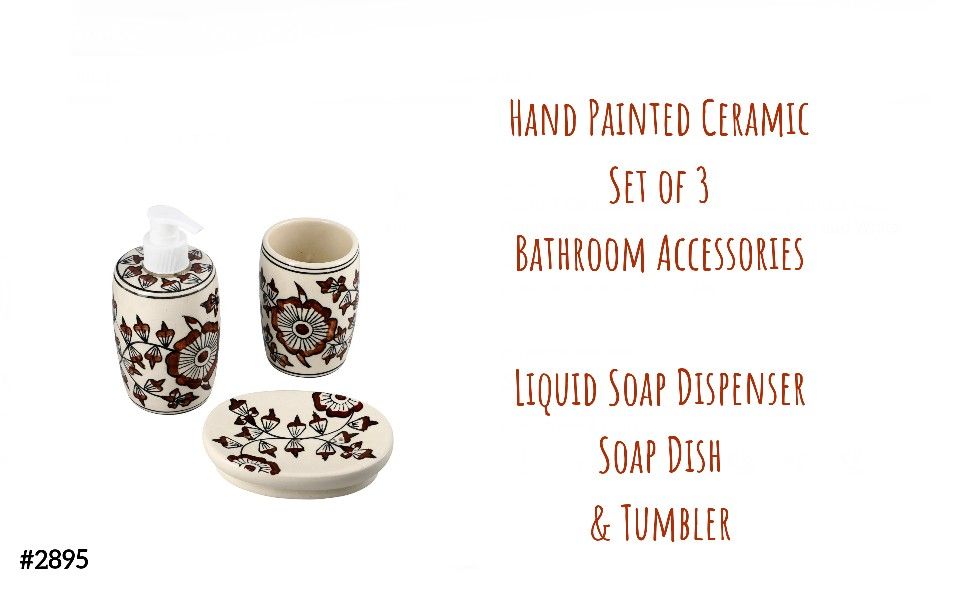 Beautiful Hand Painted Bathroom Accessories Set Of 3