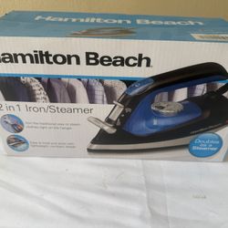 Brand New Hamilton Beach 2-in-1 Iron/Steamer (Model 14525F) - Versatile Garment Care Tool, Black & Blue, 1200W
