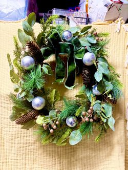 NorthPole Trading Co - 24” Holiday wreath with Velvet Green Bow & pinecones LED lights Christmas Wreath New 