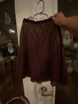 Dark Chocolate Color Skirt With Rhinestones