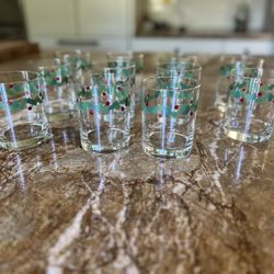 Vintage Christmas Holly Cocktail Glasses (Set Of 11 Glasses)
