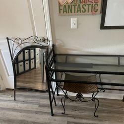 Makeup Table With Two Layers Of Glass Shelves, Matching Mirror