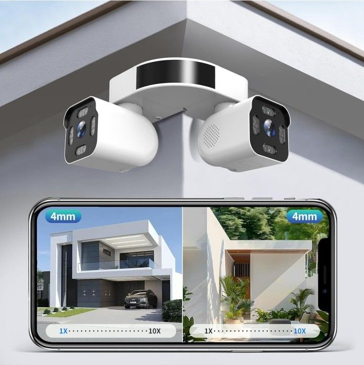 Dual Lens WiFi Outdoor Cameras For Home Security, 2.5K/5MP House Cameras With Audio And Video