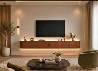 TV Stand 80 inches with Power Outlet for TVs", Walnut Fluted Entertainment Center with Remote Control for LED Lights, Mid-Century Modern TV Console w/
